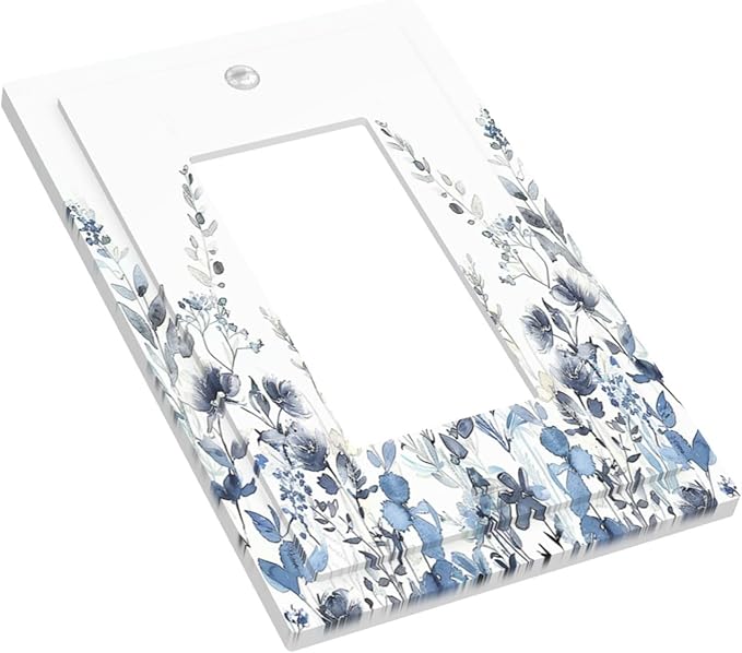 Decorative Outlet Covers Light Blue Watercolor Leaves Plant With Floral 1 Gang Single Rocker Light Switch Cover Plate Wall Plates GFCI Faceplate for Bedroom Bathroom Decor