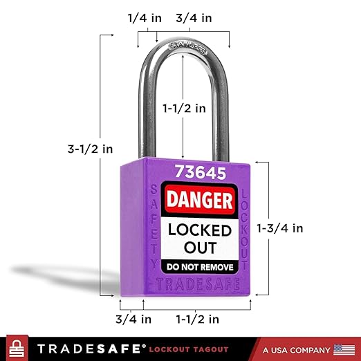 TRADESAFE Lockout Tagout Locks Set - 7 Purple Loto Locks, Lockout Locks Keyed Different, 2 Keys Per Lock, OSHA Compliant Lock Out Tag Out Padlocks, Safety Padlocks for Electrical Lockout Tag Out Kits