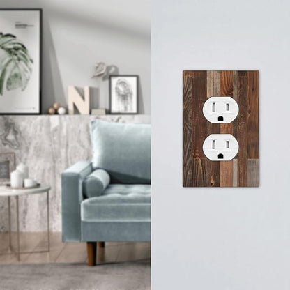 Vintage Brown Wooden Boards Print Wood Grain Outlet Covers 1 Gang Duplex Light Switch Cover Decorative Switch Plates Electrical Receptacle Faceplate Wall Plate for Farmhouse Home Decor