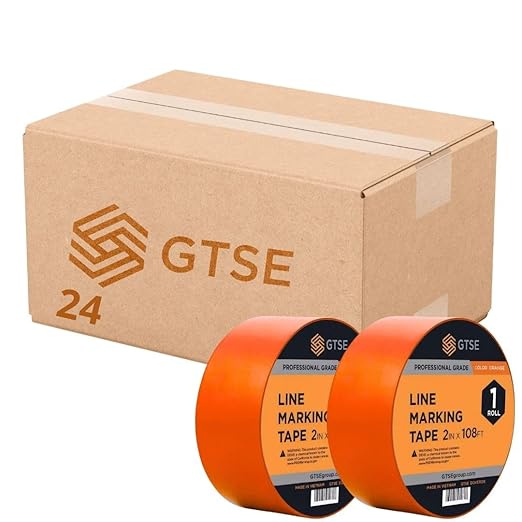 GTSE 2 inch x 108 ft Orange PVC Vinyl Floor Tape, 24 Rolls, Safety Marking Tape, 6 mil Thick, Suitable for Dance Floors, Gyms, Warehouses, Sports Facilities