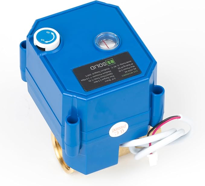 U.S. Solid Motorized Ball Valve with Manual Function - 3/4" Brass, Standard Port, 85-265V AC, 2-wire Automatic Return, Normally Closed