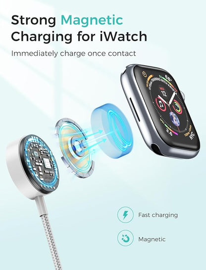Travel Essentials,4 in 1 for Apple Watch Charger/iPhone Charger/Multi Charging Cable,Vacation RV Camping Essentials,USB C/L/Micro Portable Charger for iWatch 11-1/iPhone 17-12,Car&Gift-4FT
