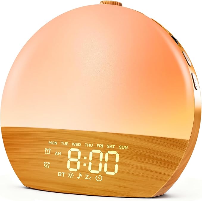 Stillstorm Sunrise Alarm Clock, Sound Machine, Wood Grain Dimmable Night Light for Heavy Sleepers, White Noise Machine for Baby, Dual Alarm Function 30 Sleep Sounds, Wake Up Light with 17 Effects