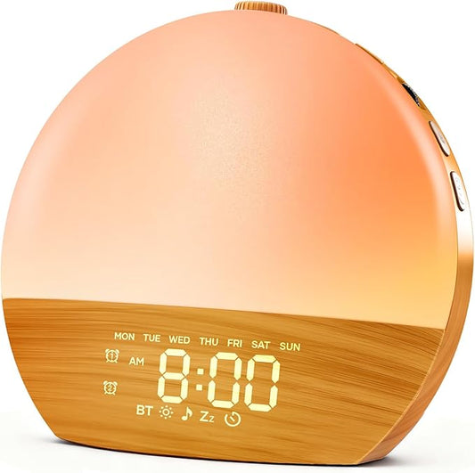 Stillstorm Sunrise Alarm Clock, Sound Machine, Wood Grain Dimmable Night Light for Heavy Sleepers, White Noise Machine for Baby, Dual Alarm Function 30 Sleep Sounds, Wake Up Light with 17 Effects