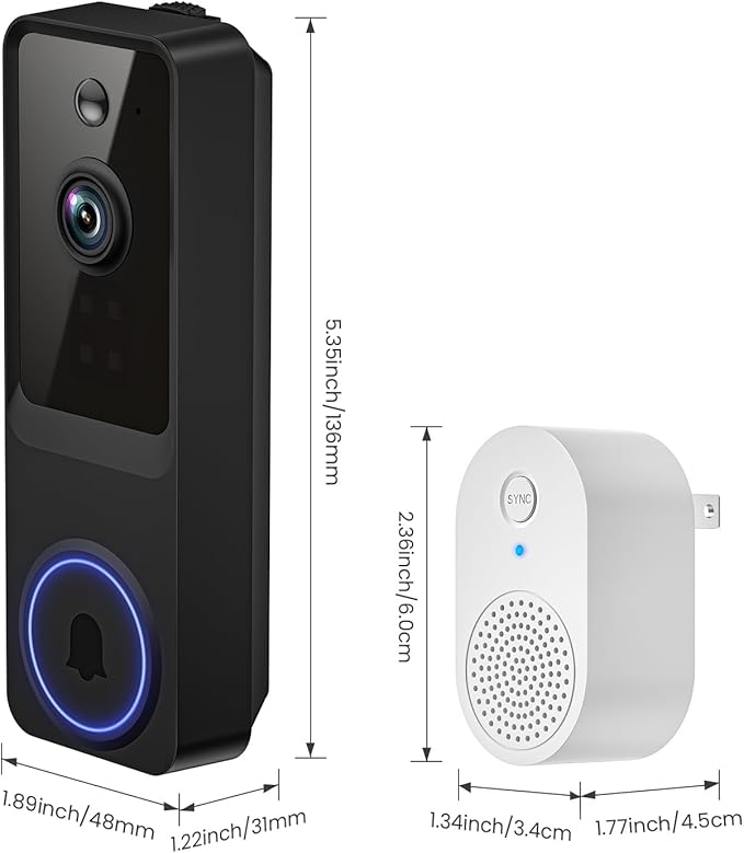 SoraNari Wireless Doorbell Camera,1080P HD, Motion Detection, Two-Way Audio, Live View, Night Vision, Cloud Storage, Battery Powered, 2.4GHz Wi-Fi Only