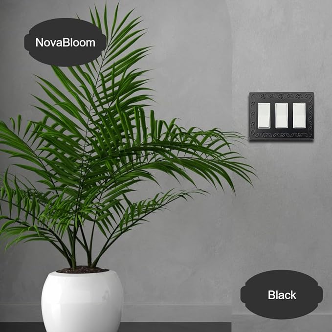 Triple Decorator Light Switch Cover NovaBloom Metal Wall Plate, 2-Pack Black 3 Gang Triple Rocker, Receptacle Dimmer Switch Cover GFCI Outlet Decorative Wallplate, Durable