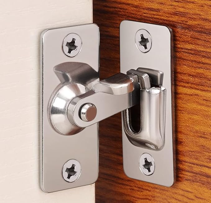 90 Degree Right Angle Door Lock Buckle Safety Door Lock Bolt, Stainless Steel Door Latch for Wooden Fences, Doors, Windows, Safety Sliding Door Latch… (Silver)