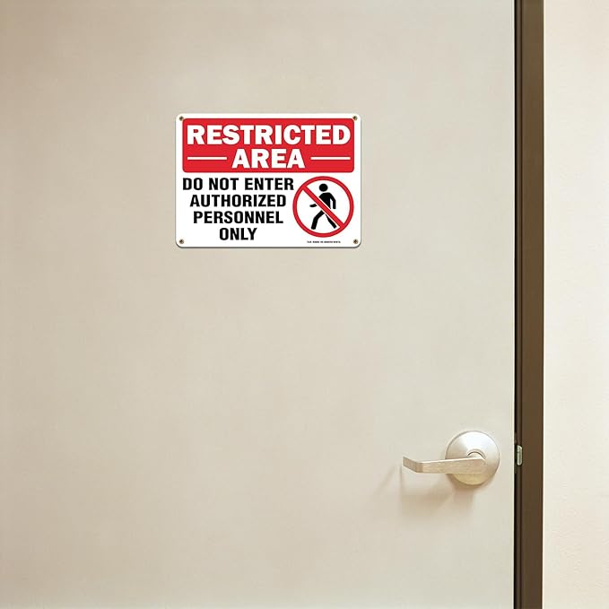 Restricted Area Do Not Enter Authorized Personnel Only Sign - 4 Pack - 10 x 7 Inches Rust Free .040 Aluminum - UV Protected, Waterproof, Weatherproof and Fade Resistant - 4 Pre-drilled Holes