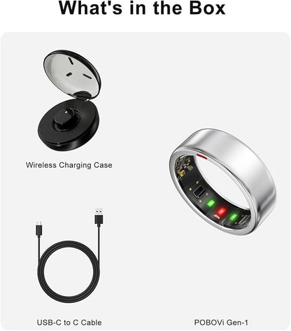 Smart Ring for Women Men- Sleep/Fitness/Stress/Heart Rate Tracker- Menstrual Records - 7 Days Battery Life - Wireless Charging - No APP Subscription - iOS & Android Compatible(Silver, Size 9)