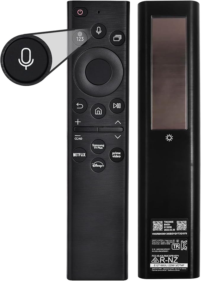 Replacement Voice Remote for Samsung Smart TV:Compatible with BN59-01385A(Solar Version),for All 2019 to 2025 Smasung Curved Crystal UHD QLED The Frame NEO QLED 4K 8K Smart TV