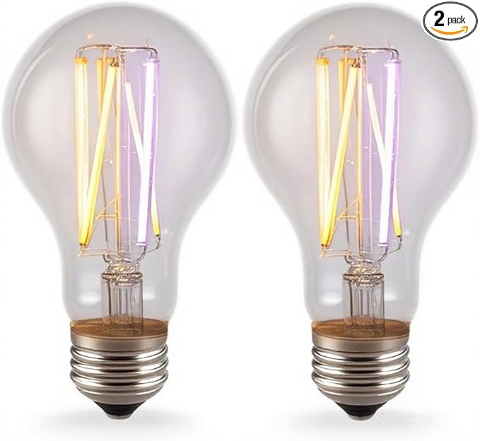 3 Color Temperature LED Bulb E26 Medium Base 60W Equivalent, 2700K Warm White and Purple Color Changing Light Bulb 3CCT A19 LED 6W Clear Glass, Not Dimmable, 2 Pack