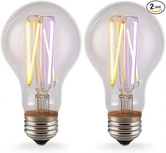 3 Color Temperature LED Bulb E26 Medium Base 60W Equivalent, 2700K Warm White and Purple Color Changing Light Bulb 3CCT A19 LED 6W Clear Glass, Not Dimmable, 2 Pack