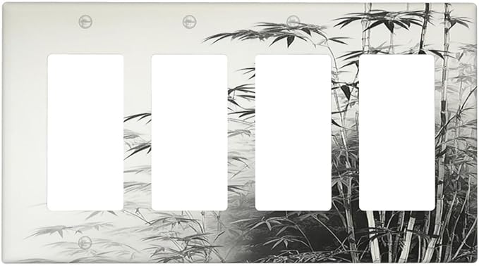 Watercolor Vintage Ink Bamboo Forest 4 Gang Wall Plates Outlet Covers Quad Rocker Light Switch Cover Plate Decorative Switch Plates GFCI Electrical Faceplate for Bathroom Bedroom Decor 4.5 X 8 IN