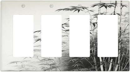 Watercolor Vintage Ink Bamboo Forest 4 Gang Wall Plates Outlet Covers Quad Rocker Light Switch Cover Plate Decorative Switch Plates GFCI Electrical Faceplate for Bathroom Bedroom Decor 4.5 X 8 IN