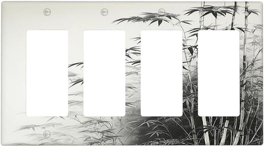 Watercolor Vintage Ink Bamboo Forest 4 Gang Wall Plates Outlet Covers Quad Rocker Light Switch Cover Plate Decorative Switch Plates GFCI Electrical Faceplate for Bathroom Bedroom Decor 4.5 X 8 IN