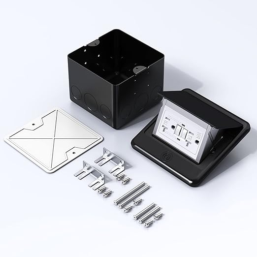 KYHSHJ Pop Up Floor Electrical Outlet with 20 Amp Stainless Steel GFCI Tamper Receptacle Outlet, Corrosive Resistant Hardware，ETL Listed,Black