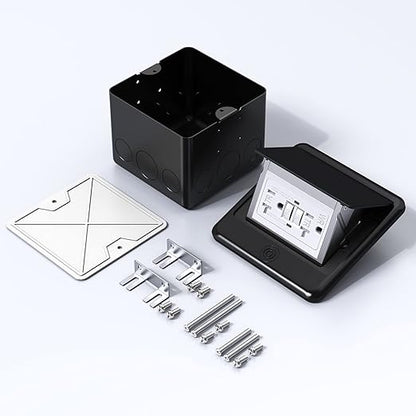 KYHSHJ Pop Up Floor Electrical Outlet with 20 Amp Stainless Steel GFCI Tamper Receptacle Outlet, Corrosive Resistant Hardware，ETL Listed,Black