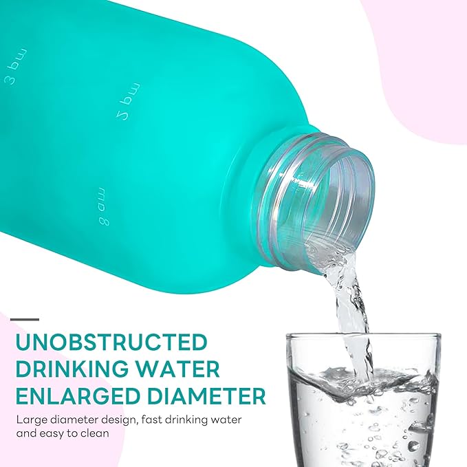 1L（33 oz） daily tracking schedule time hours reminder motivational day goals hydration capacity measured marker tracker plastic wide mouth measurements water bottle