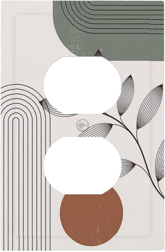 Outlet Covers Sage Green Boho Nature Art Minimalist Geometric Plant 1 Gang Duplex Wall Plate Decorative Switch Plates Electrical Receptacle Faceplate Light Switch Cover for Bedroom