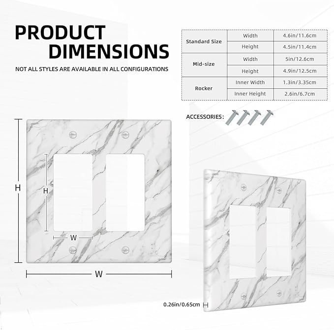 Decorative Outlet Covers Modern Grey Marble Texture 2 Gang Light Switch Cover Plate Double Rocker Wall Plates for Electrical Outlets Switch Plate Covers for Bedroom Kitchen Home Decor