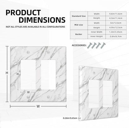 Decorative Outlet Covers Modern Grey Marble Texture 2 Gang Light Switch Cover Plate Double Rocker Wall Plates for Electrical Outlets Switch Plate Covers for Bedroom Kitchen Home Decor