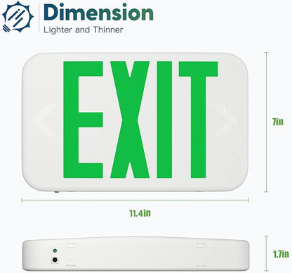 FREELICHT Green LED Exit Sign with Battery Backup，Exit Sign for Business，Easy to Install，UL Certified，AC 120/277V，Pack of 6