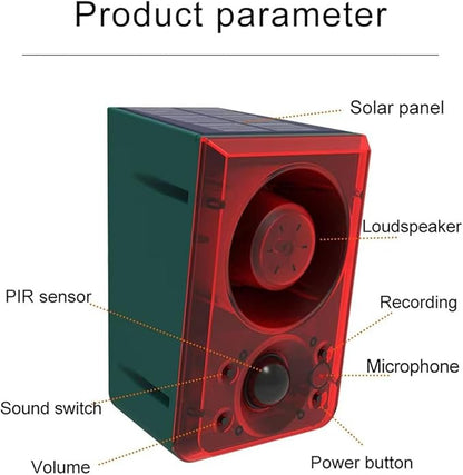 Solar Outdoor Motion Sensor Alarm - Barking Dog Motion Sensor, Motion Sensor Noise Maker with Remote Control 20 Second Recording, Say Goodbye to Intruders (911N-1)