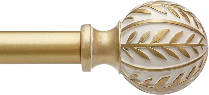 Gold Curtain Rods for Windows 28 to 48 inch,1" Adjustable Heavy Duty Window Curtain Rod with Leaf Finials,Rustic Decorative Drapery Rods Set,Size:18-60''