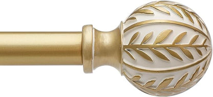 Gold Curtain Rods for Windows 28 to 48 inch,1" Adjustable Heavy Duty Window Curtain Rod with Leaf Finials,Rustic Decorative Drapery Rods Set,Size:18-60''
