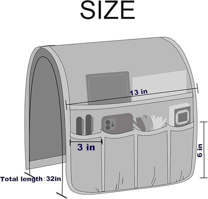 Teniux Non-Slip Couch Sofa Chair Armrest Organizer with 5 Pockets Armchair Caddy for Smart Phone, Book, Magazines, Ipad, TV Remote Control Holder (Dark Grey, Cloth)