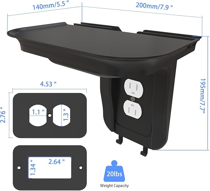 suptek Large Wall Outlet Shelf,Home Wall Shelf Organizer for Outlets,Perfect for Bathroom Kitchen,Bedrooms,Ideal for Cell Phone Speaker up to 20lbs,with Cable Management and Detachable Hooks (S3XLB)