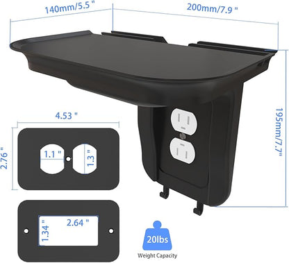 suptek Large Wall Outlet Shelf,Home Wall Shelf Organizer for Outlets,Perfect for Bathroom Kitchen,Bedrooms,Ideal for Cell Phone Speaker up to 20lbs,with Cable Management and Detachable Hooks (S3XLB)
