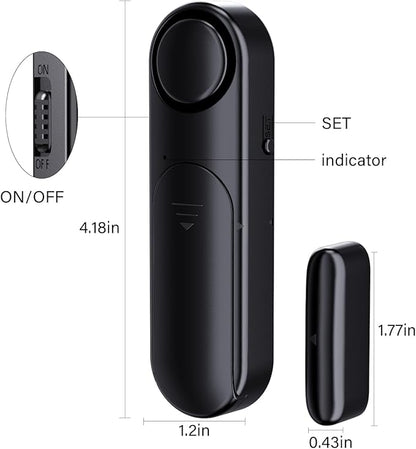 Window and Door Alarm When Opened for Kids Safety/Home Security, 2 Pack Sliding Door Sensor Alarms with Remote for Dementia,Burglar Alert for Business/Garage/Apartment Entry,Back/Front/Pool, Black