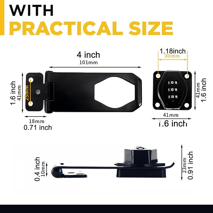 Password Rotary Hasp Locks, 2 Pack Door Security Slide Latch Lock,Black Digit Combination Lock for Small Doors, Cabinets, Barn Door, Bathroom, Outdoor, Garage, Garden