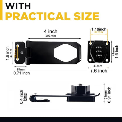 Password Rotary Hasp Locks, 2 Pack Door Security Slide Latch Lock,Black Digit Combination Lock for Small Doors, Cabinets, Barn Door, Bathroom, Outdoor, Garage, Garden