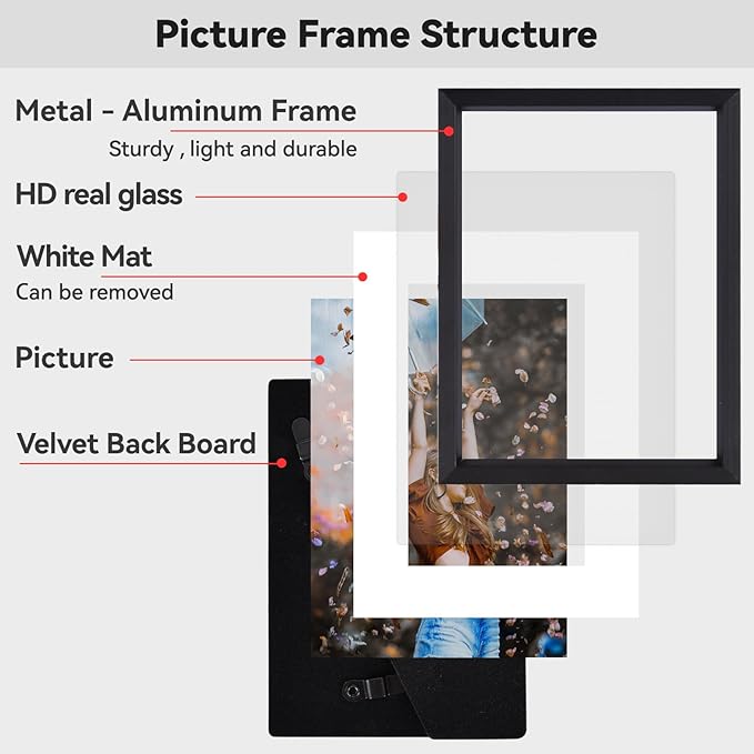 3x4 Picture Frame, Black Metal Photo Frames with HD Glass, Fits 2x3 with Mat or 3 x 4 without Mat, Display for Wall and Table, 1 Pack