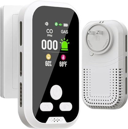 4-in-1 Carbon Monoxide & Natural Gas Detector, Plug-in CO and Gas Alarm with Battery Backup, Digital Display for CO, Gas, Temperature & Humidity, Home & RV Safety Device
