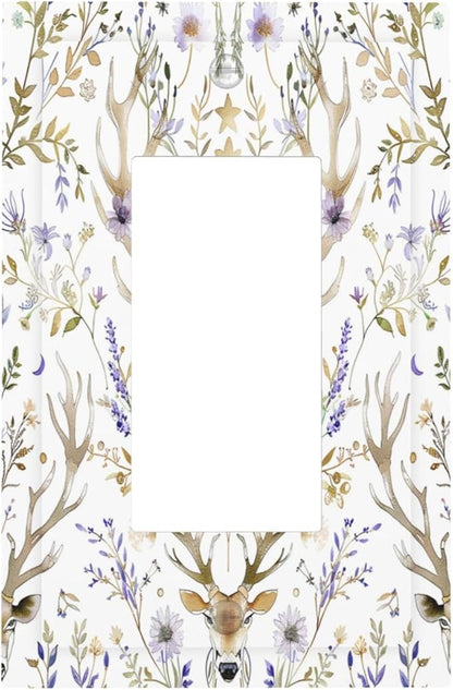 Decorative Outlet Covers Gothic Retro Floral Damask Elk Wild Flower 1 Gang Single Rocker Light Switch Cover Plate Wall Plates Gfci Faceplate For Bed Room Living Room Decor