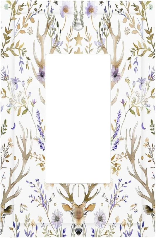 Decorative Outlet Covers Gothic Retro Floral Damask Elk Wild Flower 1 Gang Single Rocker Light Switch Cover Plate Wall Plates Gfci Faceplate For Bed Room Living Room Decor