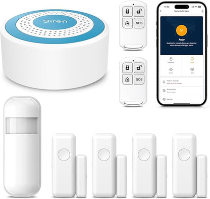 PGST Home Alarm System,Smart Home Security Systems with Instant Tuya App Alerts,8 Pieces Door Alarm Kits Siren Hub with Motion and Door Sensors,Remote,Work with Alexa for Villa,Apartment,Kids Safety
