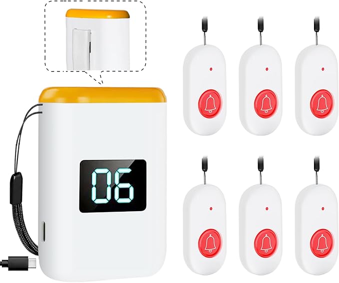 Caregiver Pager Wireless Call Button for Elderly Monitoring Vibration Call Bell Medical Alert System with Digital Display for Elderly/Patient/Disabled at Home/Hospital/Clinic