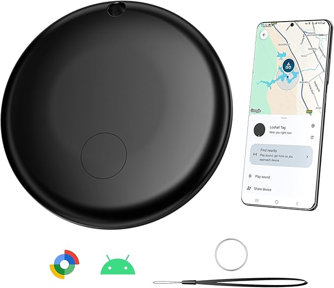 Smart Air Tag Tracker for Android, Google Android Tag Tracker Work with Google Find My Device (Find Hub), Key Finder/Luggage Tracker/Item Locator, 1 Pack Black