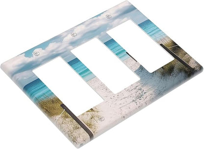 Decorative Outlet Covers Coastal Beach Ocean Seaside View 3 Gang Light Switch Cover Plate Triple Rocker Wall Plates for Electrical Outlets Switch Plate Covers for Bedroom Home Decor