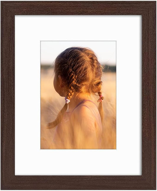 Golden State Art, 8x10 Picture Frame with Mat for 5x7 Photo - High Definition Glass Wall Mounting or Tabletop Display (Brown, 1 Pack)