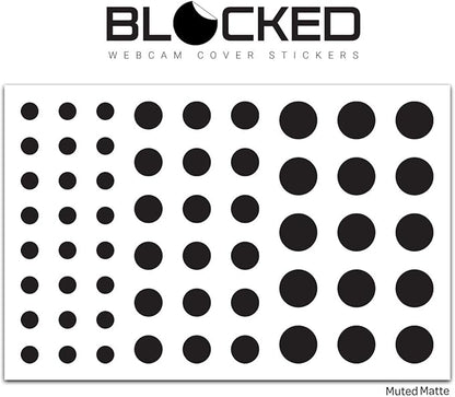 BLOCKED Stackable Webcam/Camera Vinyl Covers | 57 Low-Tack Restickable Webcam Sticker | 3-Sizes | Black 57-Pack (Muted Matte)