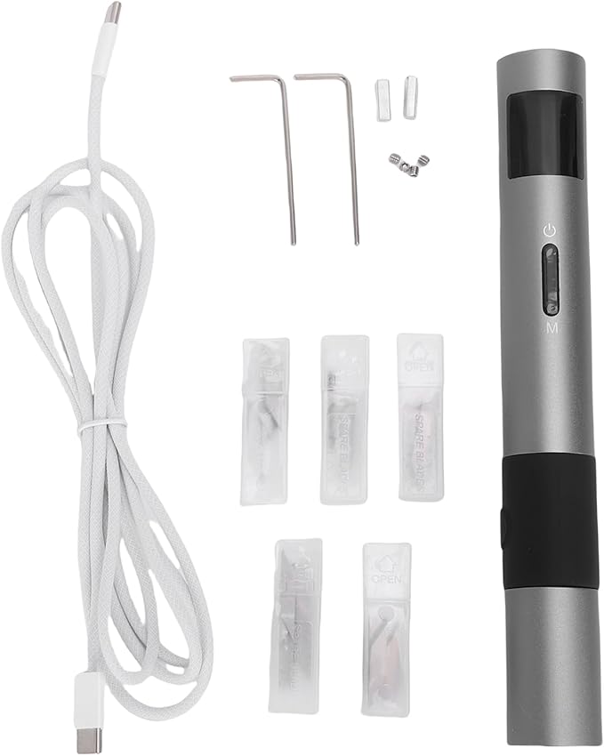 VBESTLIFE 40KHz Ultrasonic Cutter, Handheld Craft Cutting Tool for 3D Prints, PVC, Leather, Type C Power Input and 4 Blades, for DIY, Modeling (FS-S1)
