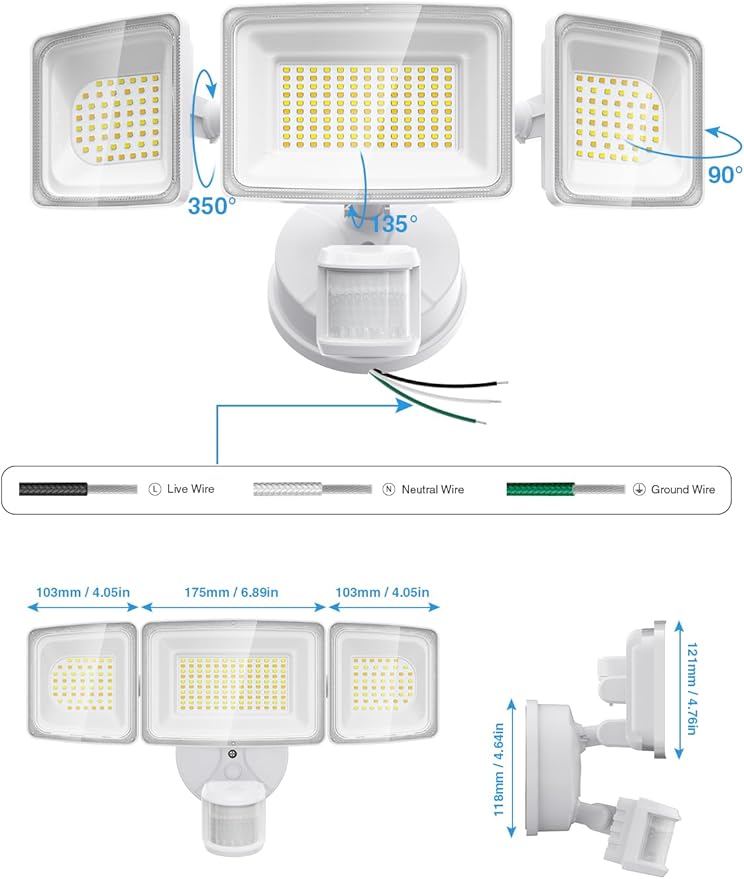 Onforu 100W Smart LED Security Lights Motion Sensor Outdoor 9000LM, 2500K-6500K, WiFi Alexa Flood Light APP Control, Motion Detector with Adjustable 3 Head, IP65 Wall Light for Yard (White)