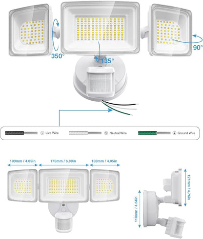 Onforu 100W Smart LED Security Lights Motion Sensor Outdoor 9000LM, 2500K-6500K, WiFi Alexa Flood Light APP Control, Motion Detector with Adjustable 3 Head, IP65 Wall Light for Yard (White)