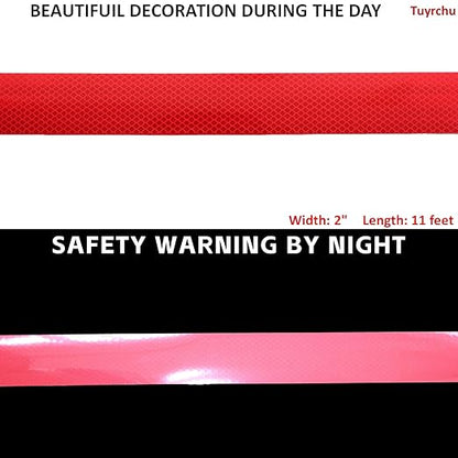 Non Fading Reflective Tape Red Outdoor Waterproof 2 inch, High Visibility Warning Industrial Marking Tape, Safety Stickers (11 feet)