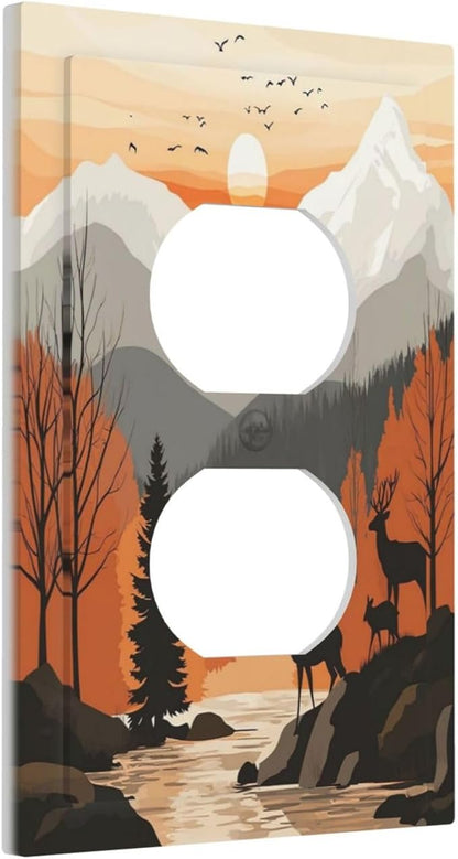 Sun Forest Deer Snow Mountain River Outlet Covers 1 Gang Duplex Light Switch Cover Decorative Switch Plates Electrical Receptacle Faceplate Wall Plate For Bed Room Living Room Decor